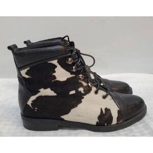 Stuart Weitzman Cow Print Leather Boots big Kids 4 Black White‎ Good Calf Hair
